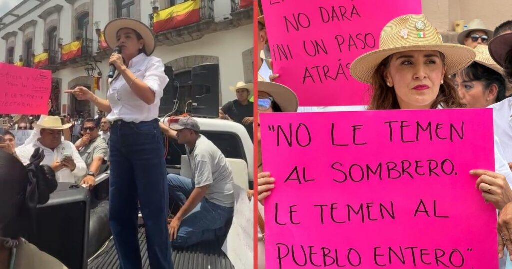 Grecia Quiroz encabeza protesta contra reforma electoral en Michoacán