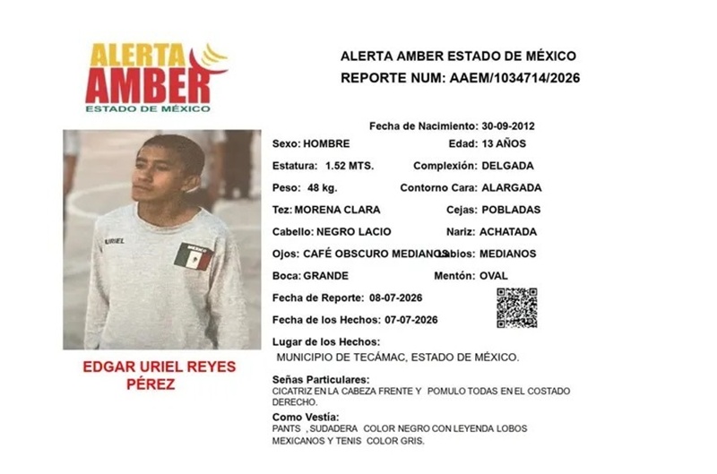 Desaparece otro adolescente en Tecámac; activan Alerta Amber para localizarlo