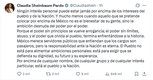 Sheinbaum responde al regreso de Rocha: cargos son pasajeros